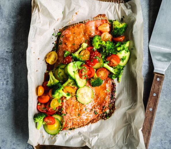 Marinated Salmon Fillet with Vegetable Salad