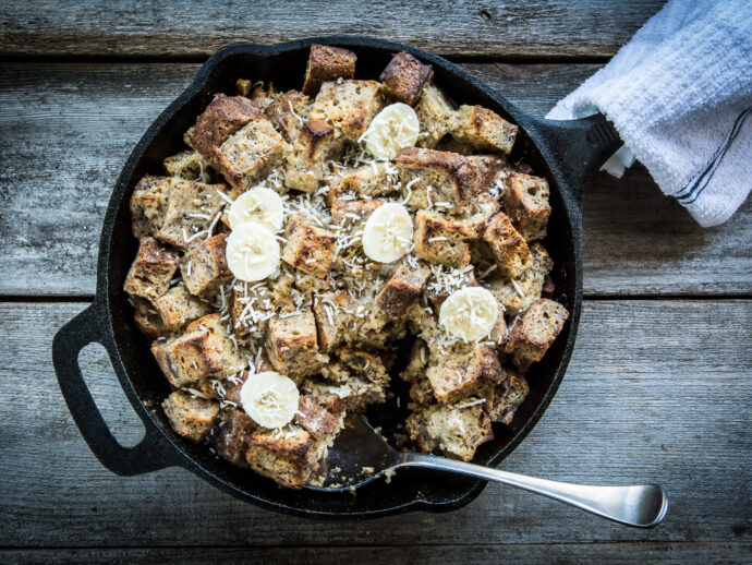 Banana Bread Pudding with Rum and Coconut